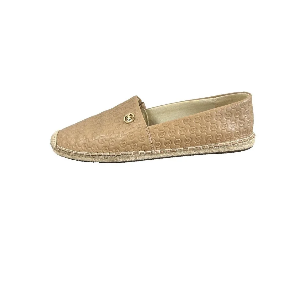 Michael Kors Kendrick Leather Logo Slip On Dark Sand Espadrille Flats Size 8.5